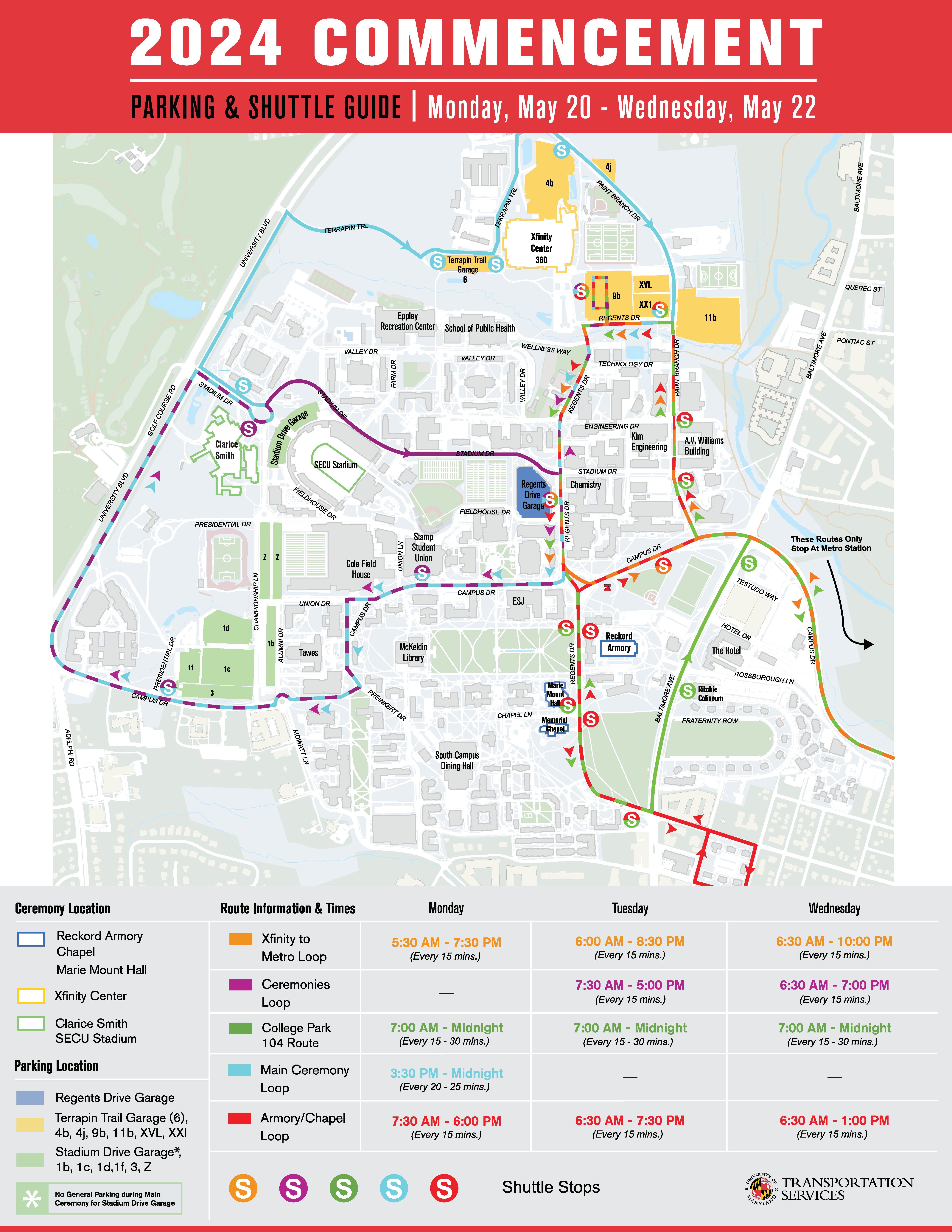2024 Commencement Parking and Transportation Map