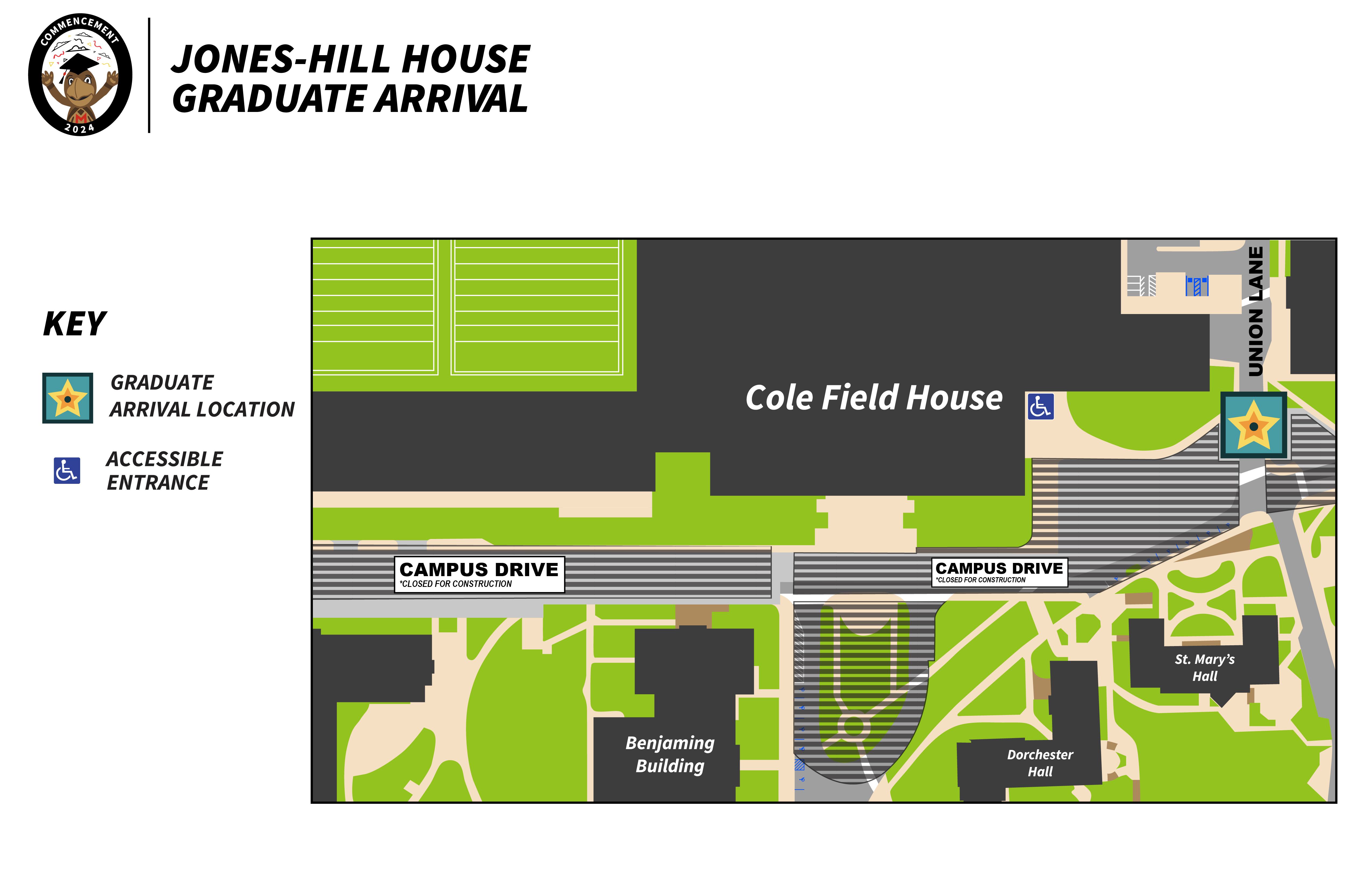 Map of arrival location at Jones-Hill House