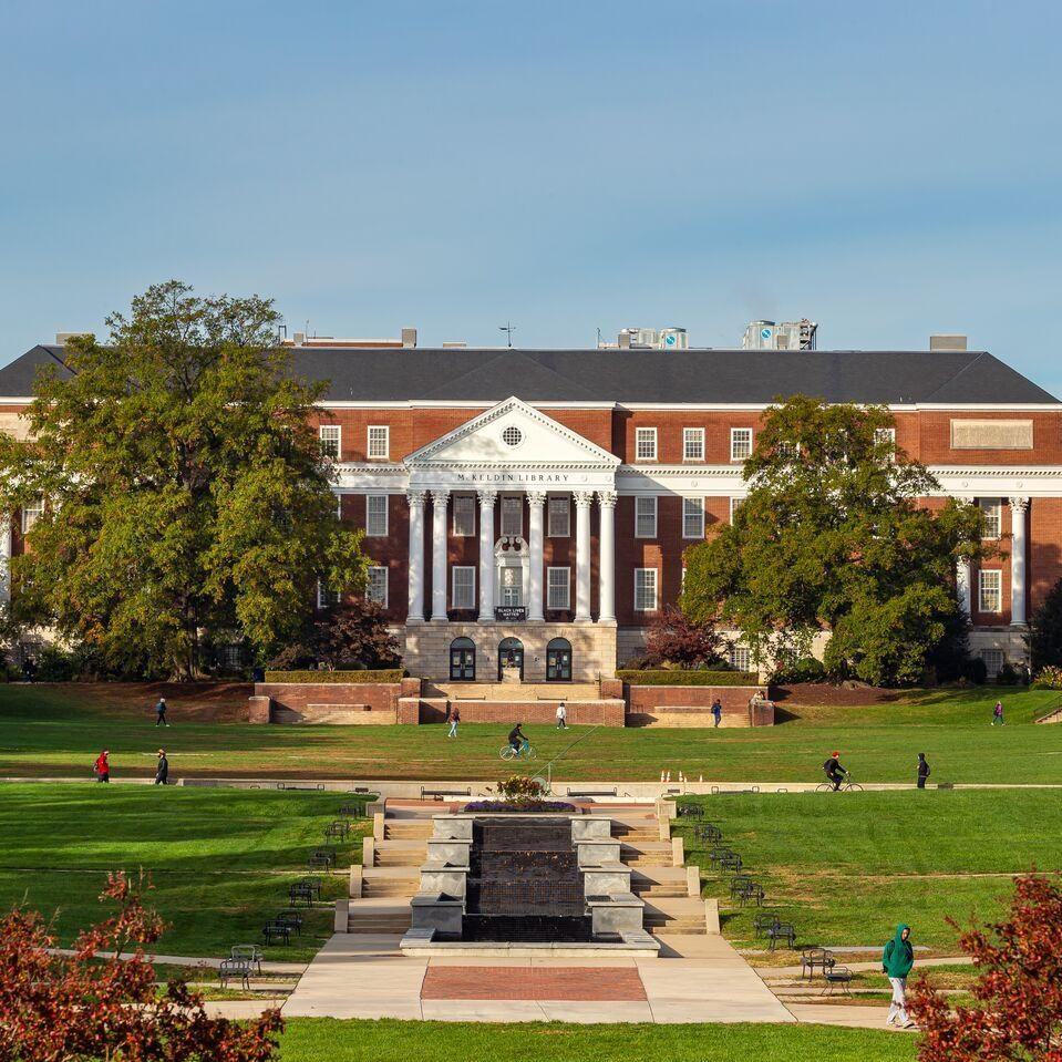 Shot of the UMD Mall and McKeldin Library