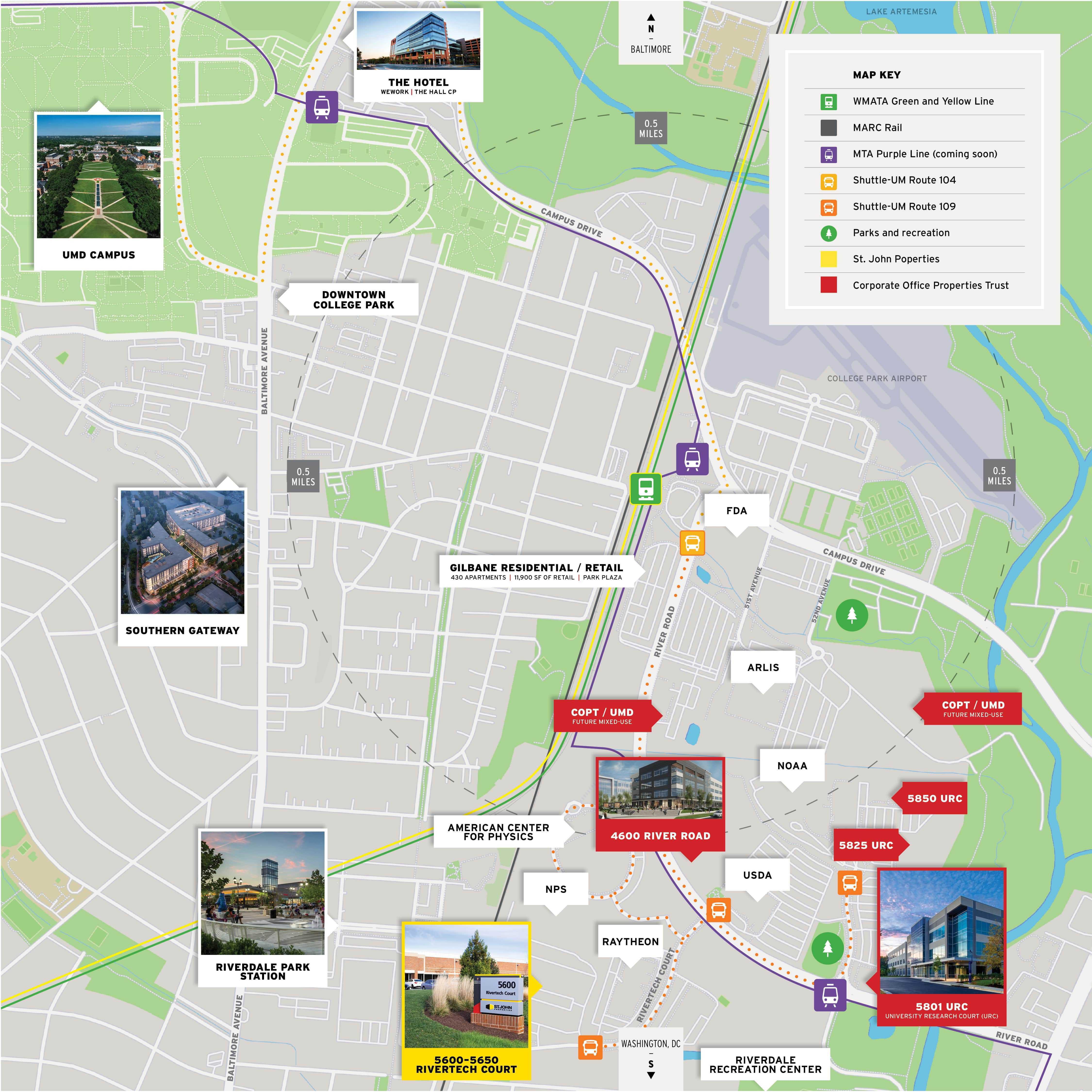 Map of the Discovery District office buildings and transportation